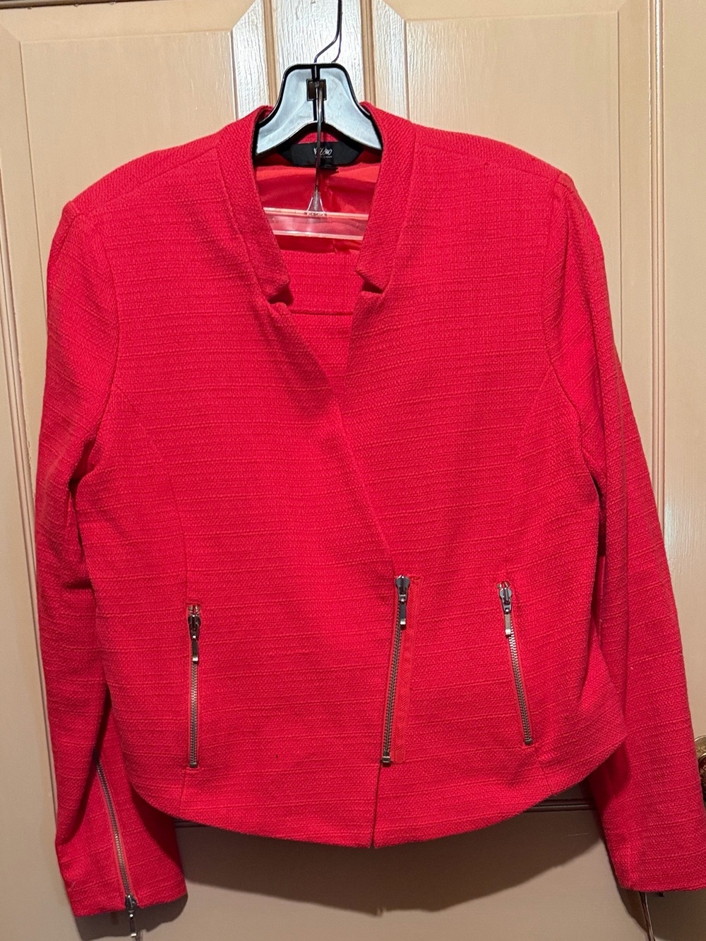 Mossimo Red Textured Zip Jacket with Matching Skirt